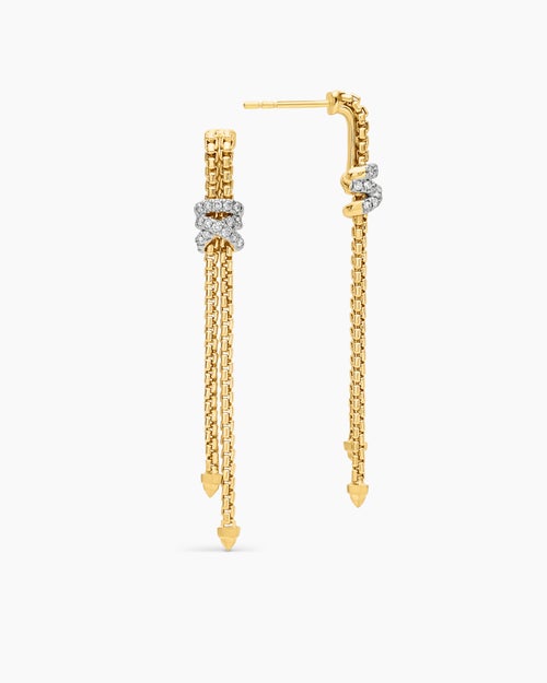 Womens Helena Box Chain Drop Earrings in 18K Yellow Gold with Diamonds, 52.8mm