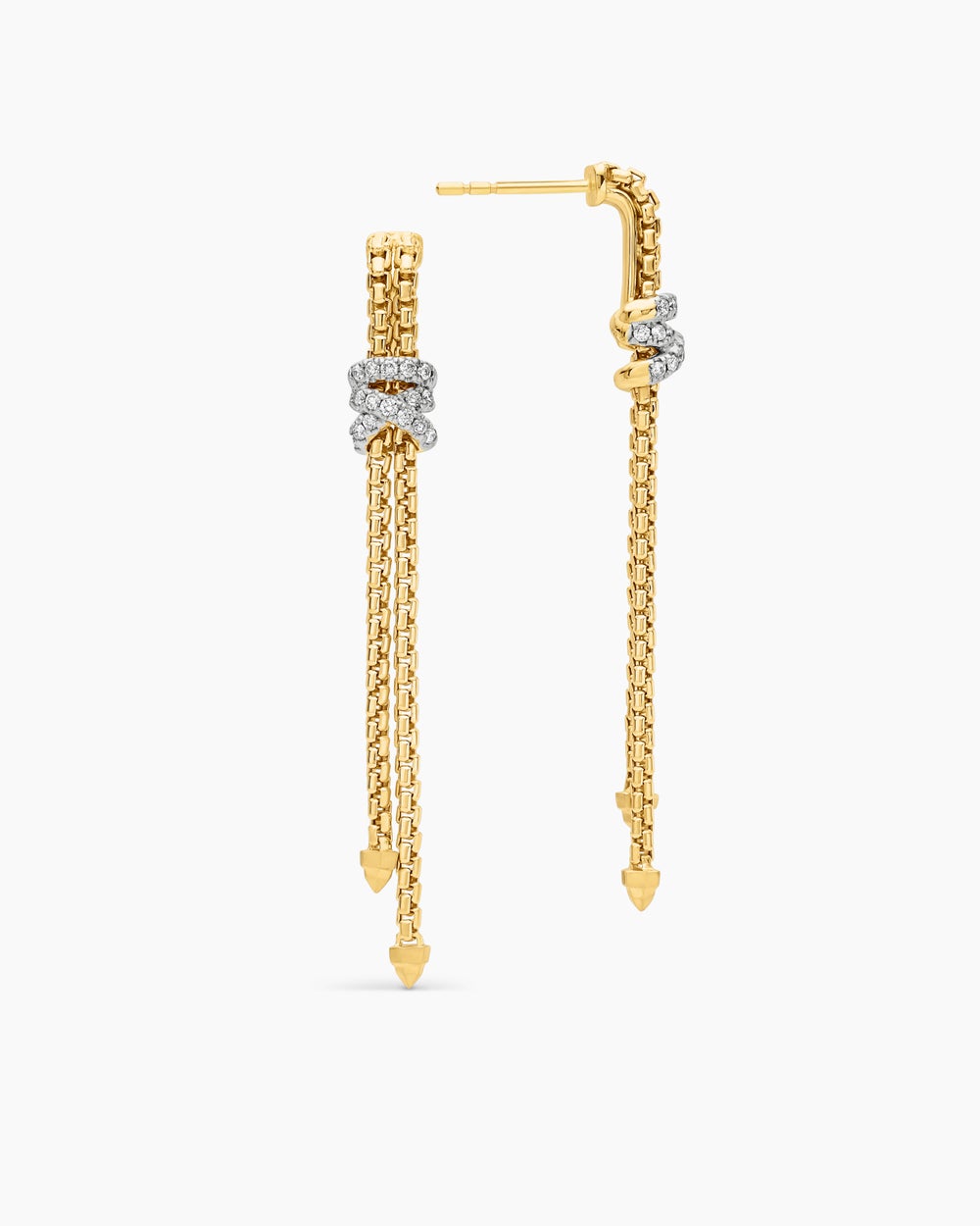 Womens Helena Box Chain Drop Earrings in 18K Yellow Gold with Diamonds, 52.8mm
