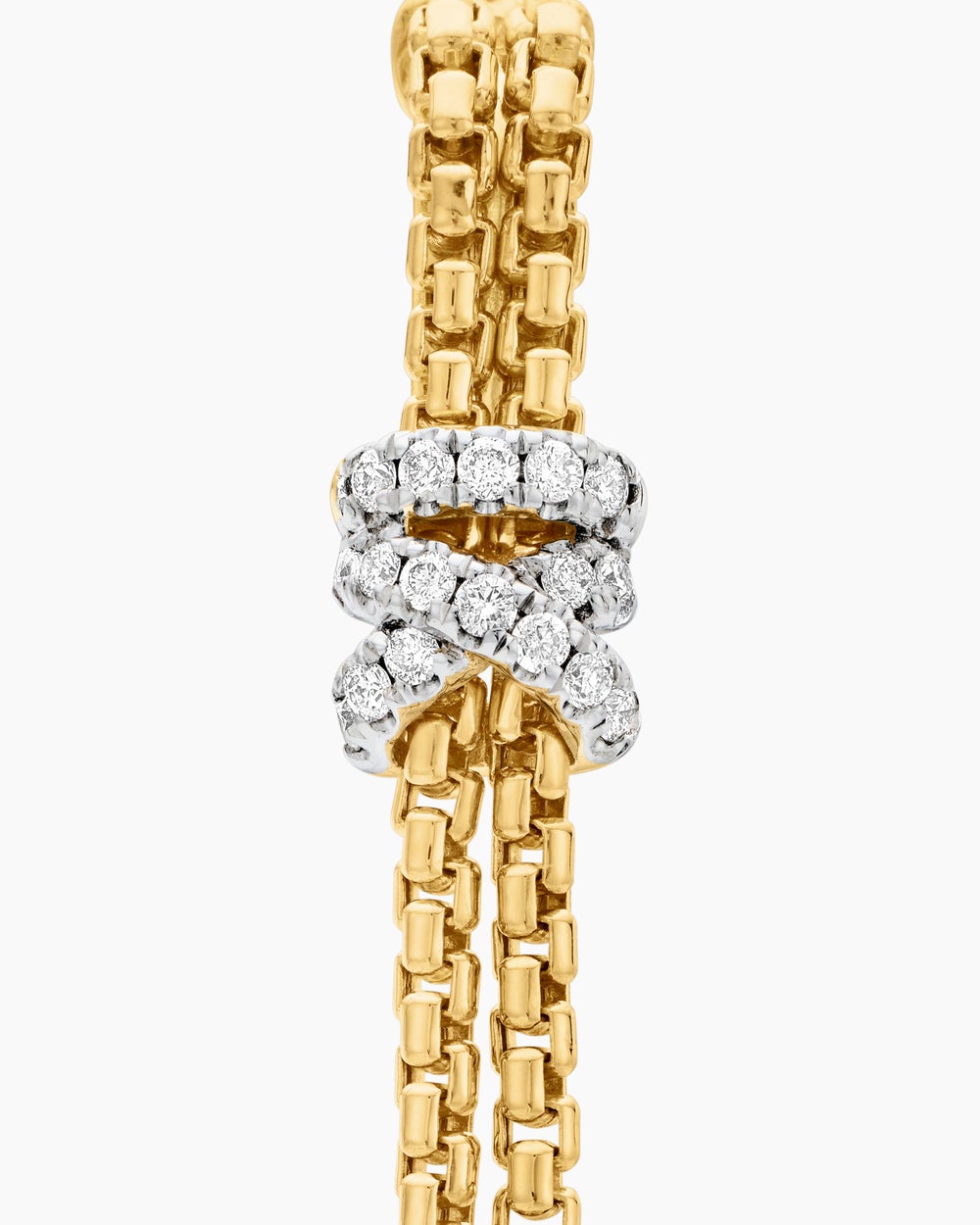 Womens Helena Box Chain Drop Earrings in 18K Yellow Gold with Diamonds, 52.8mm