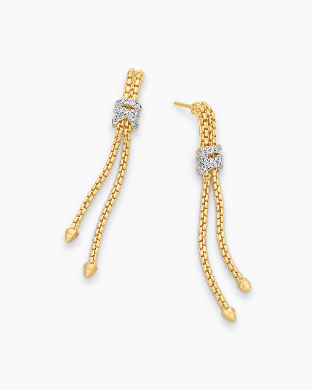 Womens Helena Box Chain Drop Earrings in 18K Yellow Gold with Diamonds, 52.8mm