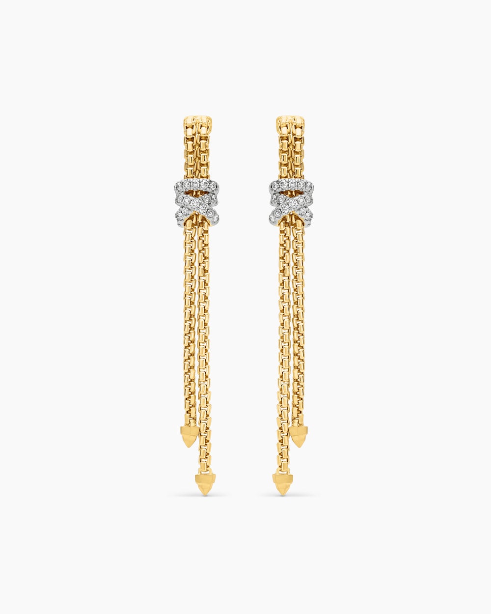 Womens Helena Box Chain Drop Earrings in 18K Yellow Gold with Diamonds, 52.8mm