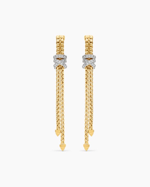 Womens Helena Box Chain Drop Earrings in 18K Yellow Gold with Diamonds, 52.8mm
