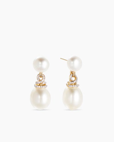 Helena Pearl Drop Earrings in 18K Yellow Gold with Pearls and Diamonds, 30mm