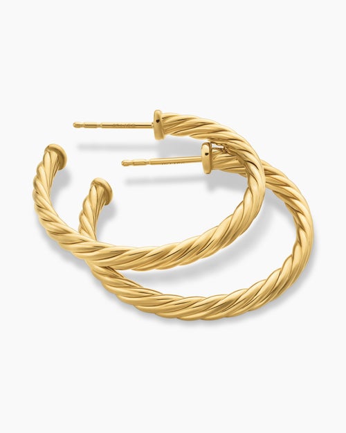 Womens Cablespira® Hoop Earrings in 18K Yellow Gold, 1in