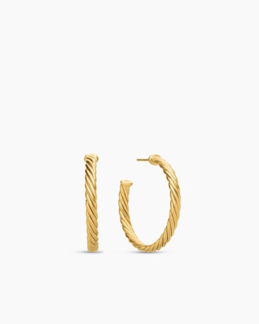 Petite Pavé Huggie Hoop Earrings in 18K Yellow Gold with Diamonds, 14mm