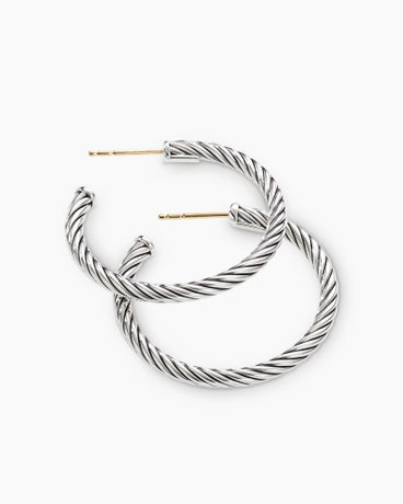 Cable Hoop Earrings in Sterling Silver, 1in