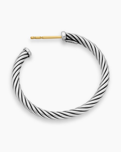 Womens Cable Hoop Earrings in Sterling Silver, 1in