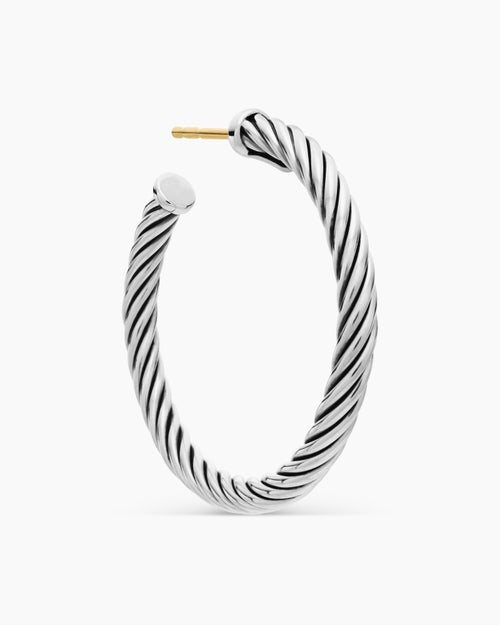 Womens Cable Hoop Earrings in Sterling Silver, 1in