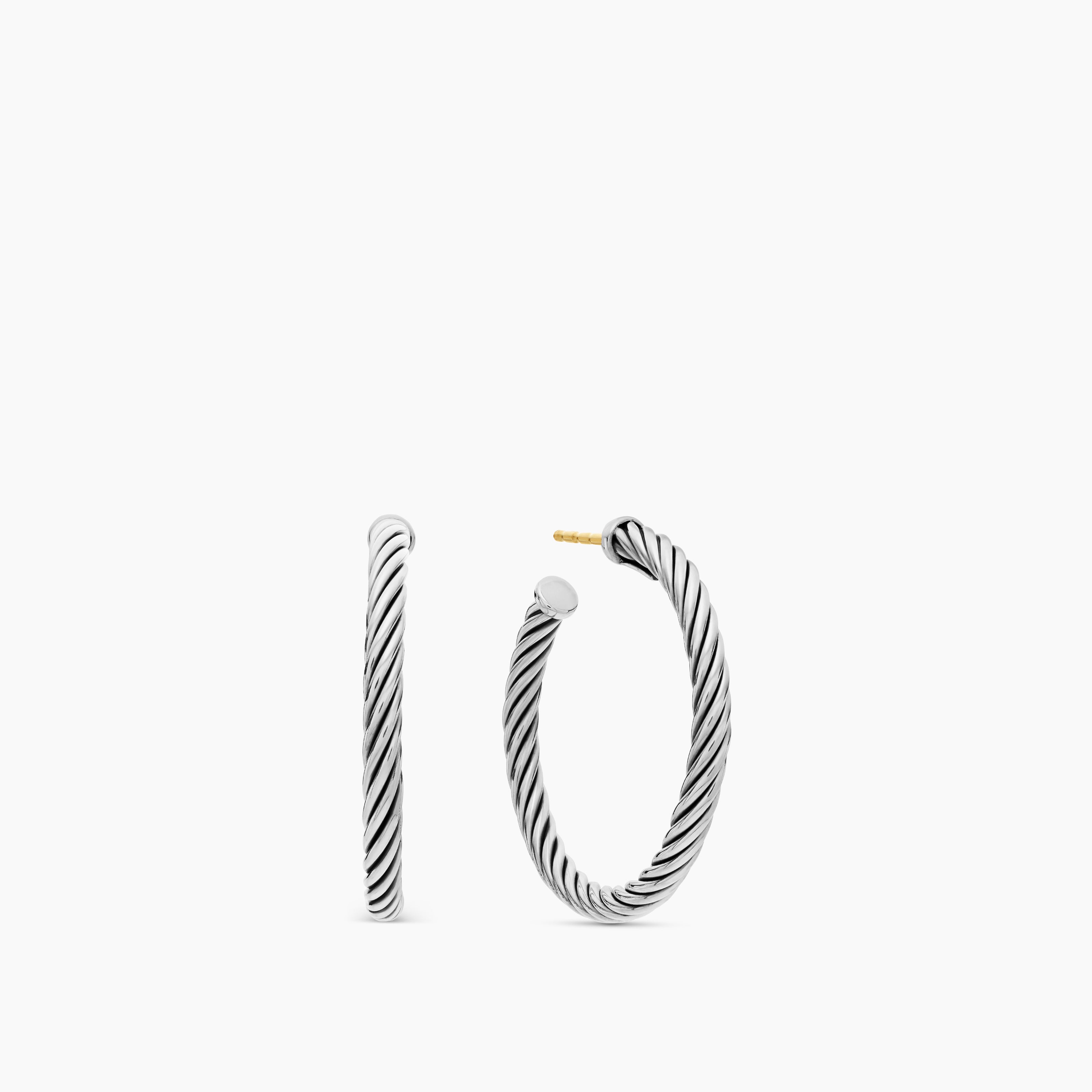 Womens Cable Hoop Earrings in Sterling Silver, 1in