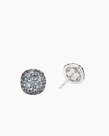 Cushion Stud Earrings in 18K White Gold with Pavé Colour Change Garnets, 8mm