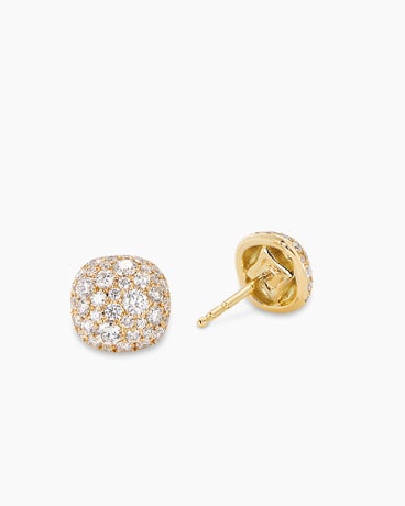 Cushion Stud Earrings in 18K Yellow Gold with Diamonds, 8mm