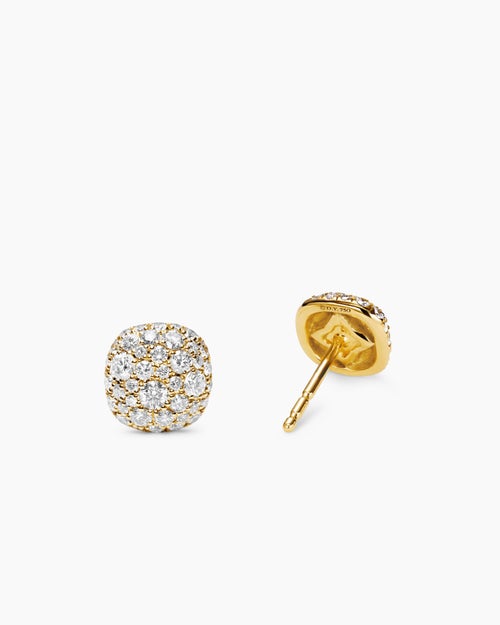 Womens Cushion Stud Earrings in 18K Yellow Gold with Diamonds, 8mm