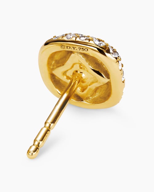 Womens Cushion Stud Earrings in 18K Yellow Gold with Diamonds, 8mm