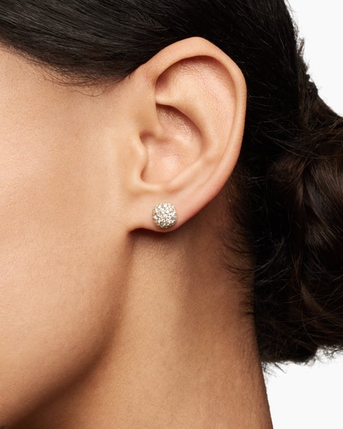 Womens Cushion Stud Earrings in 18K Yellow Gold with Diamonds, 8mm