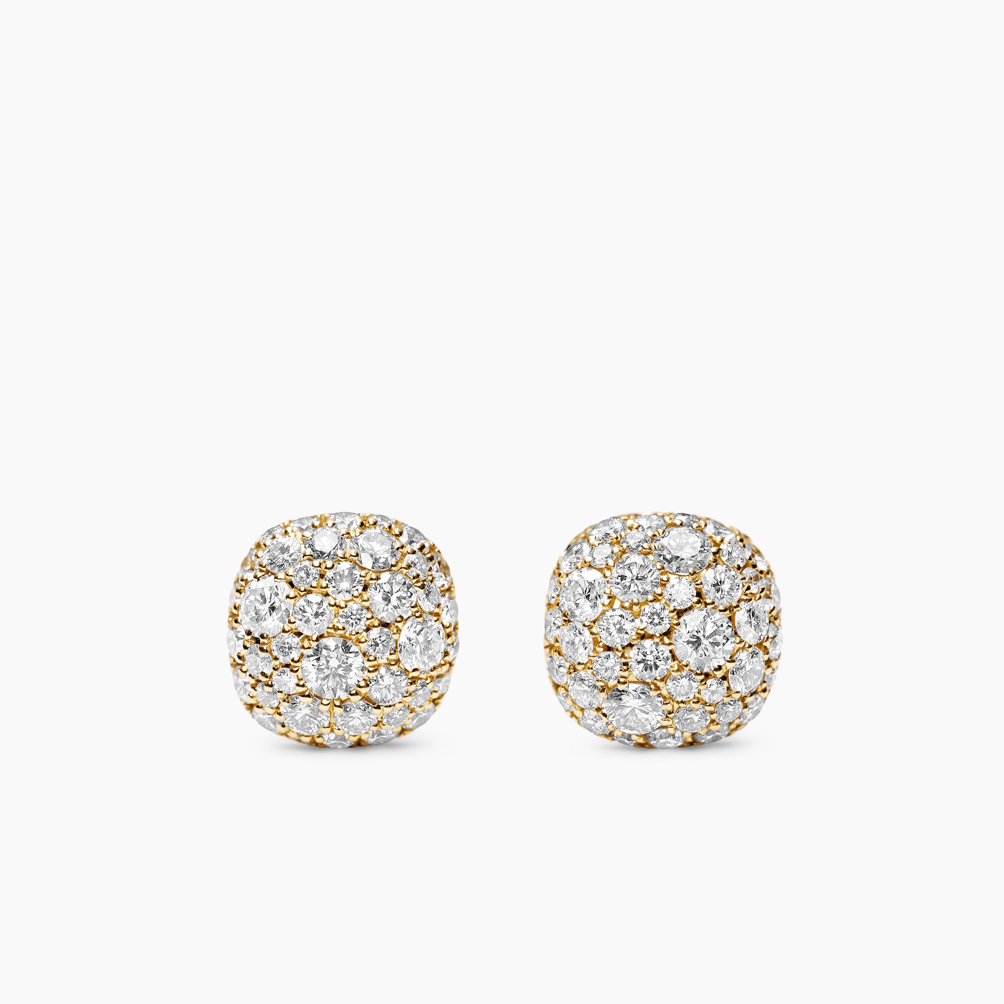 Womens Cushion Stud Earrings in 18K Yellow Gold with Diamonds, 8mm