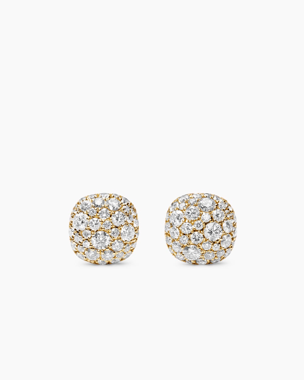 Womens Cushion Stud Earrings in 18K Yellow Gold with Diamonds, 8mm
