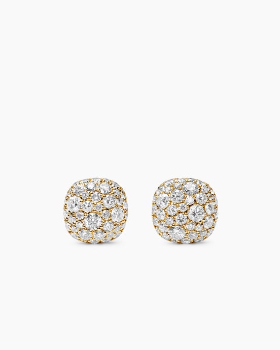 Cushion Stud Earrings in 18ct Yellow Gold with Diamonds, 8mm
