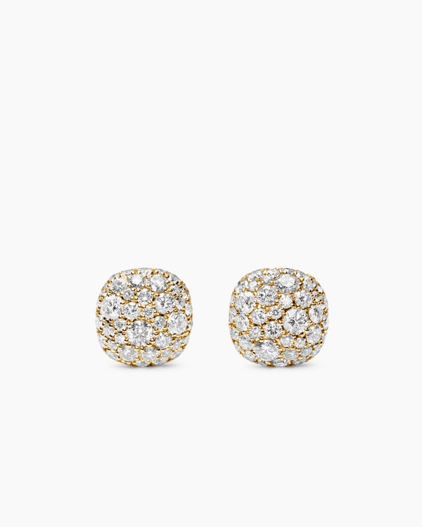 Cushion Stud Earrings in 18K Yellow Gold with Diamonds, 8mm