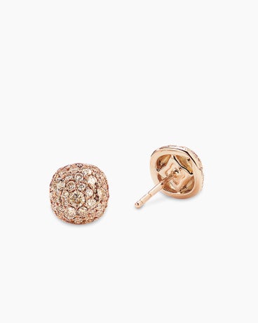 Cushion Stud Earrings in 18K Rose Gold with Cognac Diamonds, 8mm