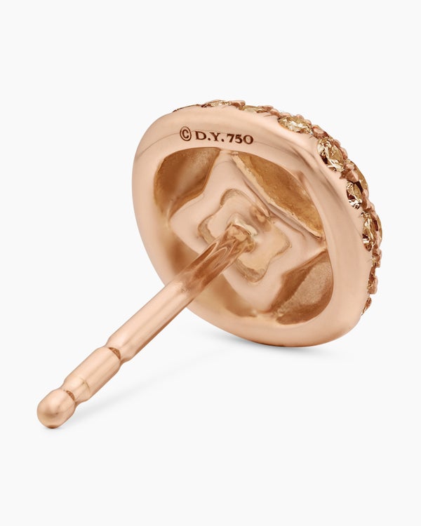 Cushion Stud Earrings in 18K Rose Gold with Cognac Diamonds, 8mm