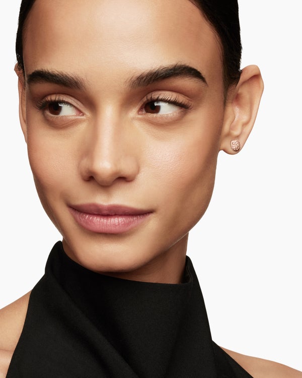 Cushion Stud Earrings in 18K Rose Gold with Cognac Diamonds, 8mm