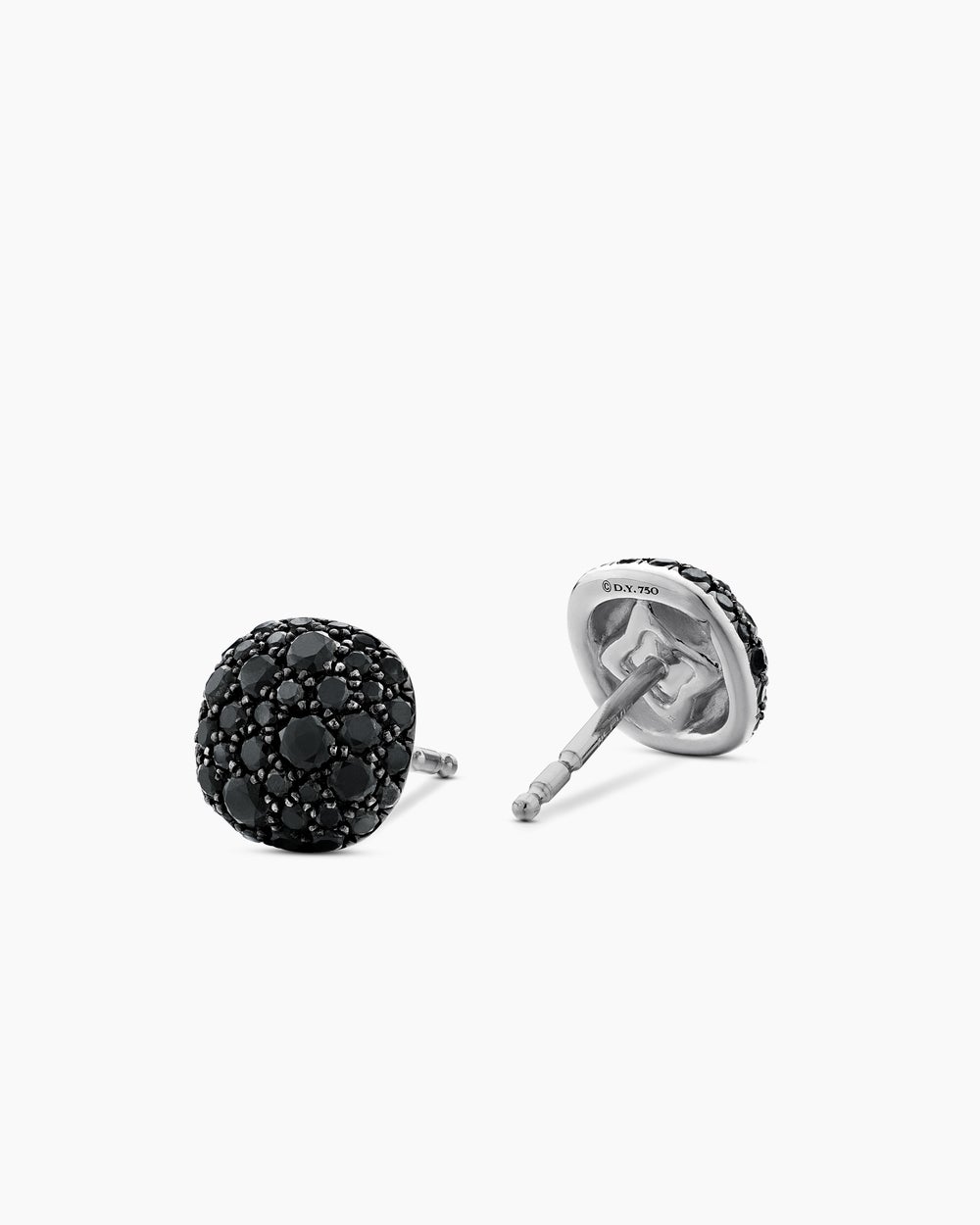 Womens Cushion Stud Earrings in 18K White Gold with Black Diamonds, 8mm