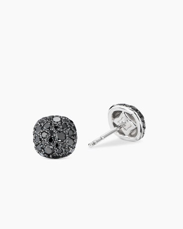 Cushion Stud Earrings in 18K White Gold with Black Diamonds, 8mm