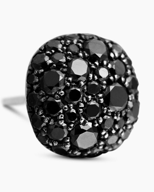 Womens Cushion Stud Earrings in 18K White Gold with Black Diamonds, 8mm