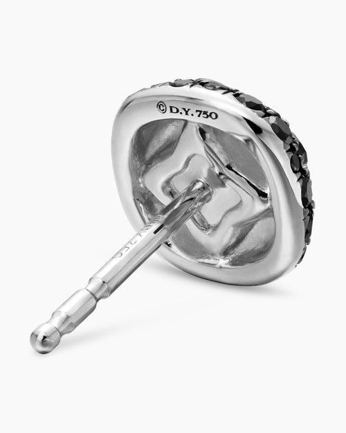 Womens Cushion Stud Earrings in 18K White Gold with Black Diamonds, 8mm