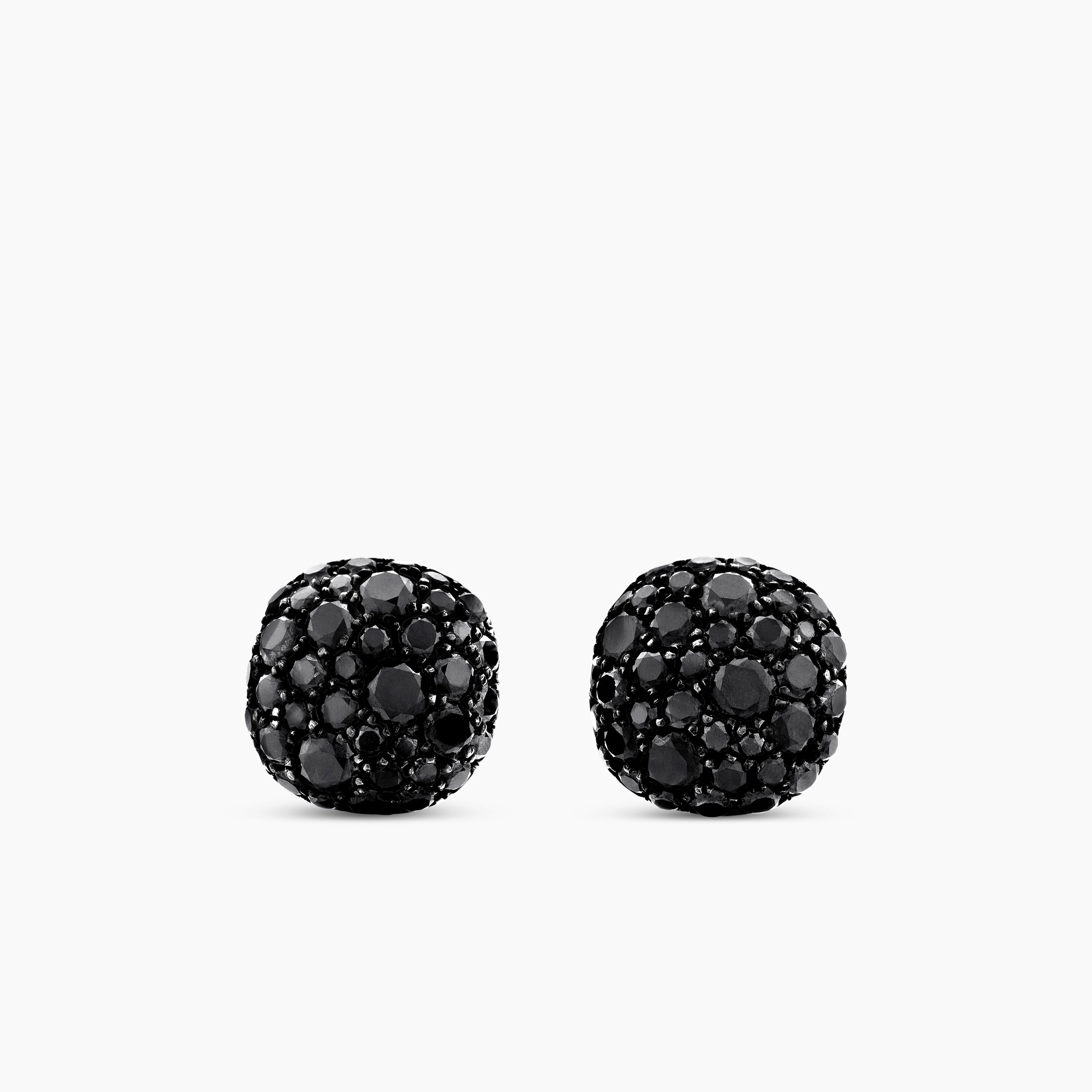 Womens Cushion Stud Earrings in 18K White Gold with Black Diamonds, 8mm