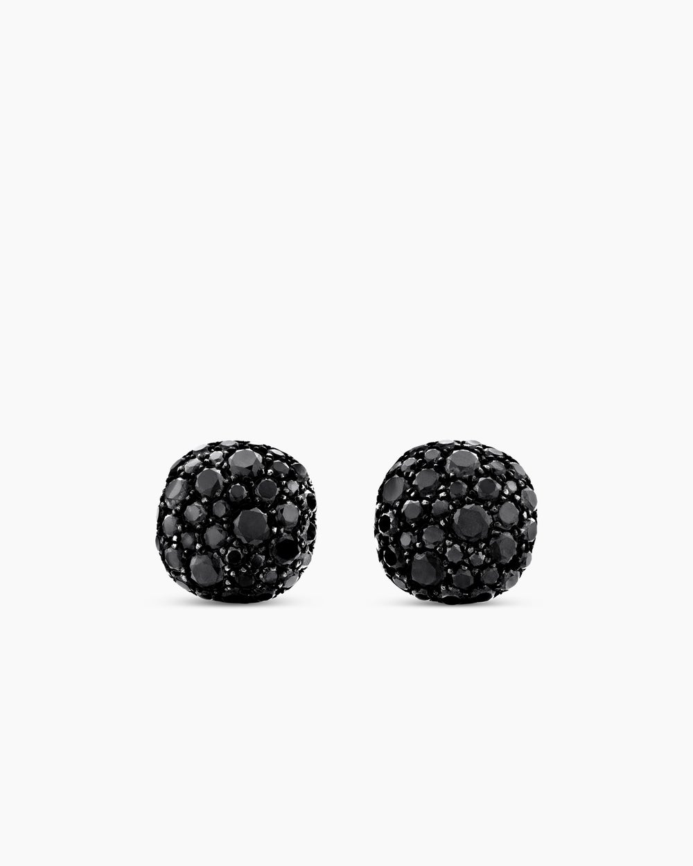Womens Cushion Stud Earrings in 18K White Gold with Black Diamonds, 8mm