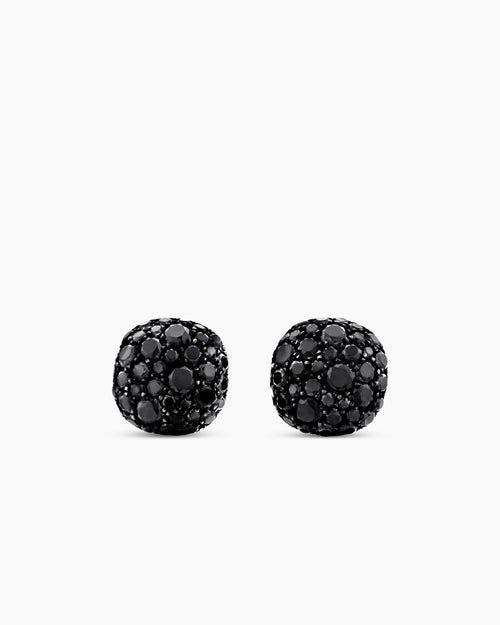 Womens Cushion Stud Earrings in 18K White Gold with Black Diamonds, 8mm