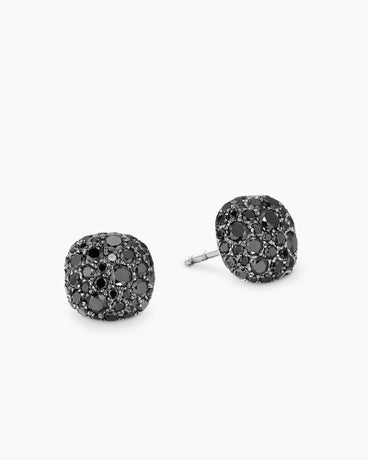 Cushion Stud Earrings in 18K White Gold with Black Diamonds, 8mm