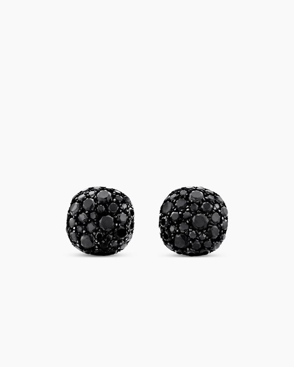Cushion Stud Earrings in 18K White Gold with Black Diamonds, 8mm