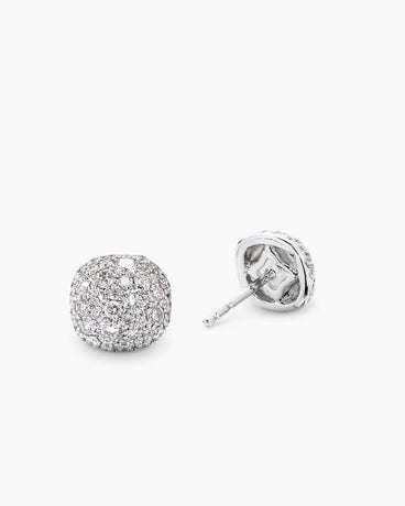Cushion Stud Earrings in 18K White Gold with Diamonds, 8mm