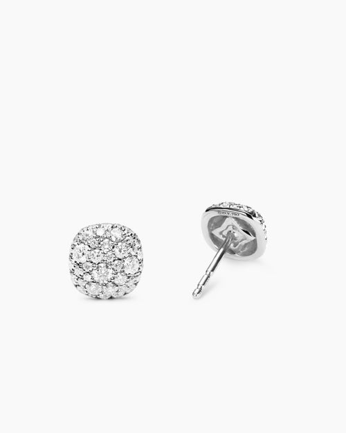 Womens Cushion Stud Earrings in 18K White Gold with Diamonds, 8mm