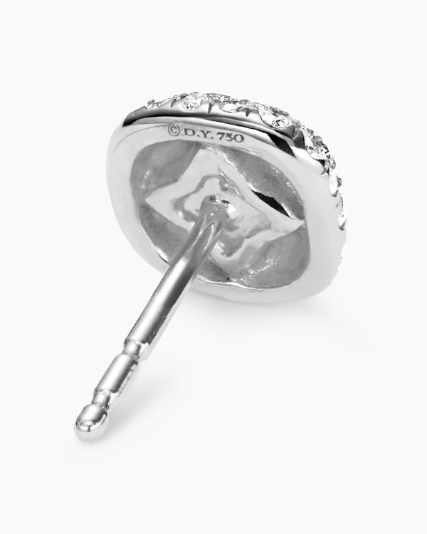 Cushion Stud Earrings in 18K White Gold with Diamonds, 8mm