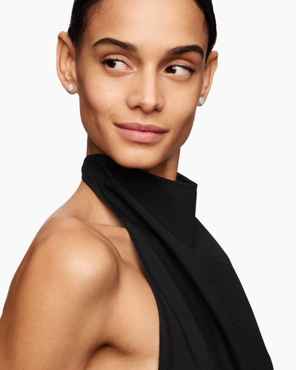 Cushion Stud Earrings in 18K White Gold with Diamonds, 8mm