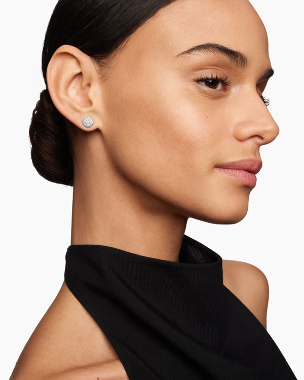 Cushion Stud Earrings in 18K White Gold with Diamonds, 8mm