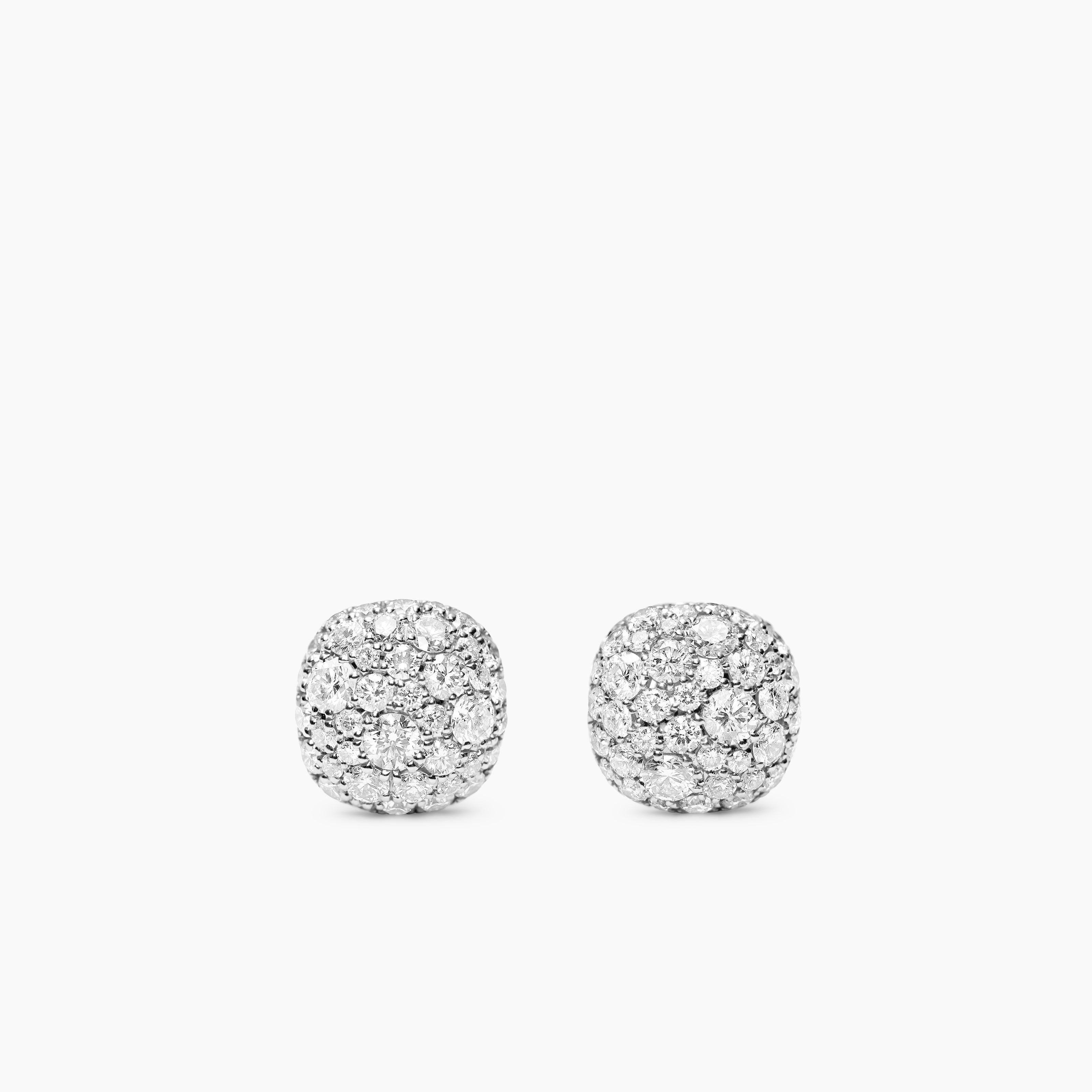 Womens Cushion Stud Earrings in 18K White Gold with Diamonds, 8mm