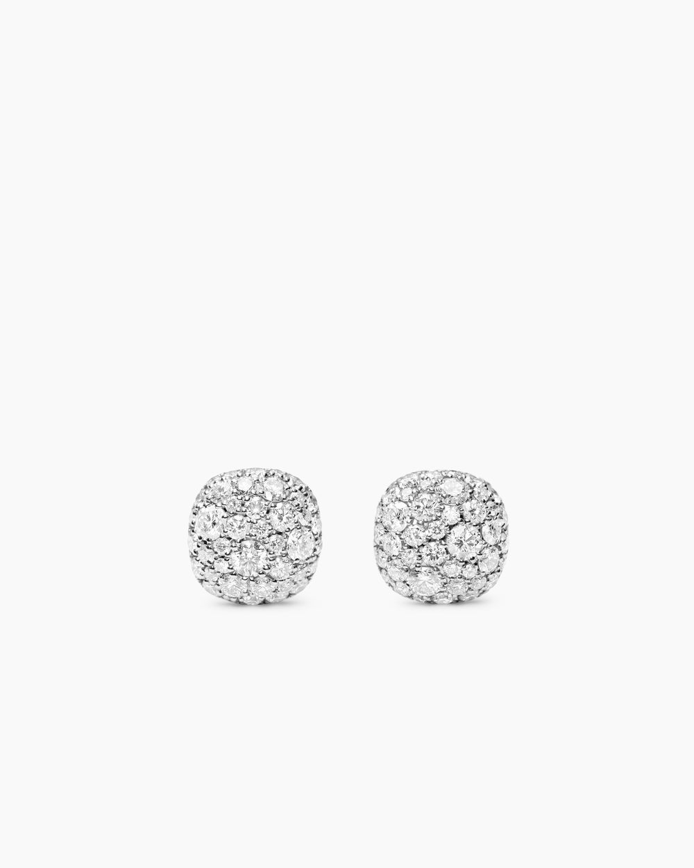 Womens Cushion Stud Earrings in 18K White Gold with Diamonds, 8mm