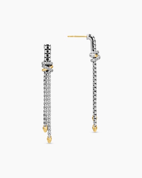 Womens Helena Chain Drop Earrings in Sterling Silver with 18K Yellow Gold and Diamonds, 50.8mm