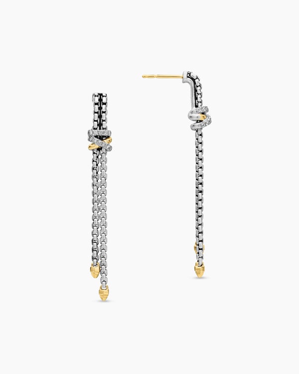 Helena Chain Drop Earrings in Sterling Silver with 18K Yellow Gold and Diamonds, 50.8mm