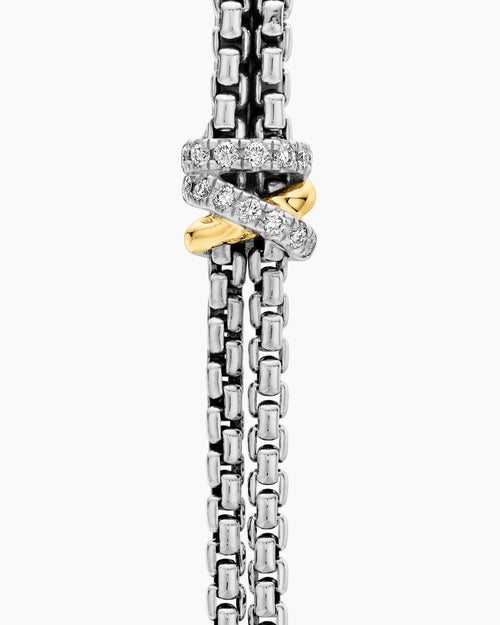 Womens Helena Chain Drop Earrings in Sterling Silver with 18K Yellow Gold and Diamonds, 50.8mm
