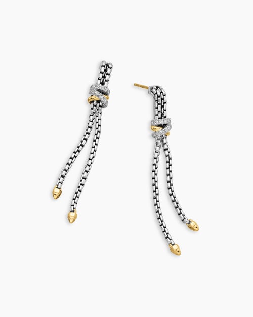 Womens Helena Chain Drop Earrings in Sterling Silver with 18K Yellow Gold and Diamonds, 50.8mm