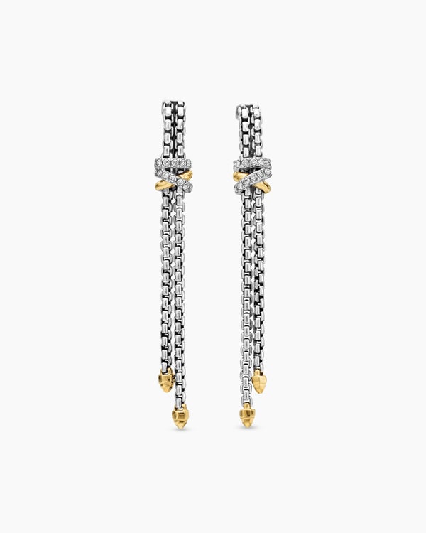 Helena Chain Drop Earrings in Sterling Silver with 18K Yellow Gold and Diamonds, 50.8mm