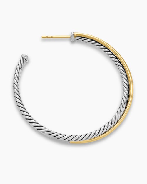 Womens Crossover Hoop Earrings in Sterling Silver with 18K Yellow Gold, 44mm