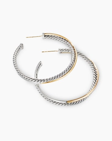 Crossover Hoop Earrings in Sterling Silver with 18K Yellow Gold, 44mm
