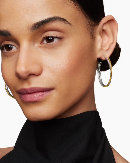 Crossover Hoop Earrings in Sterling Silver with 18K Yellow Gold, 44mm