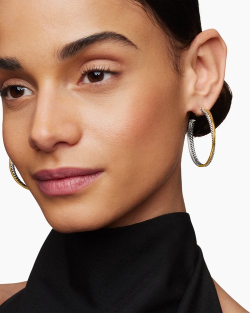 Womens Crossover Hoop Earrings in Sterling Silver with 18K Yellow Gold, 44mm